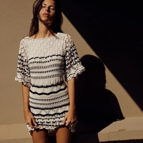 Zara Lace Mini Dress - Black and White - Picture 2 of 8